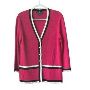 St John Sport by Marie Gray Pink Wool Button Front Cardigan Sweater size Medium